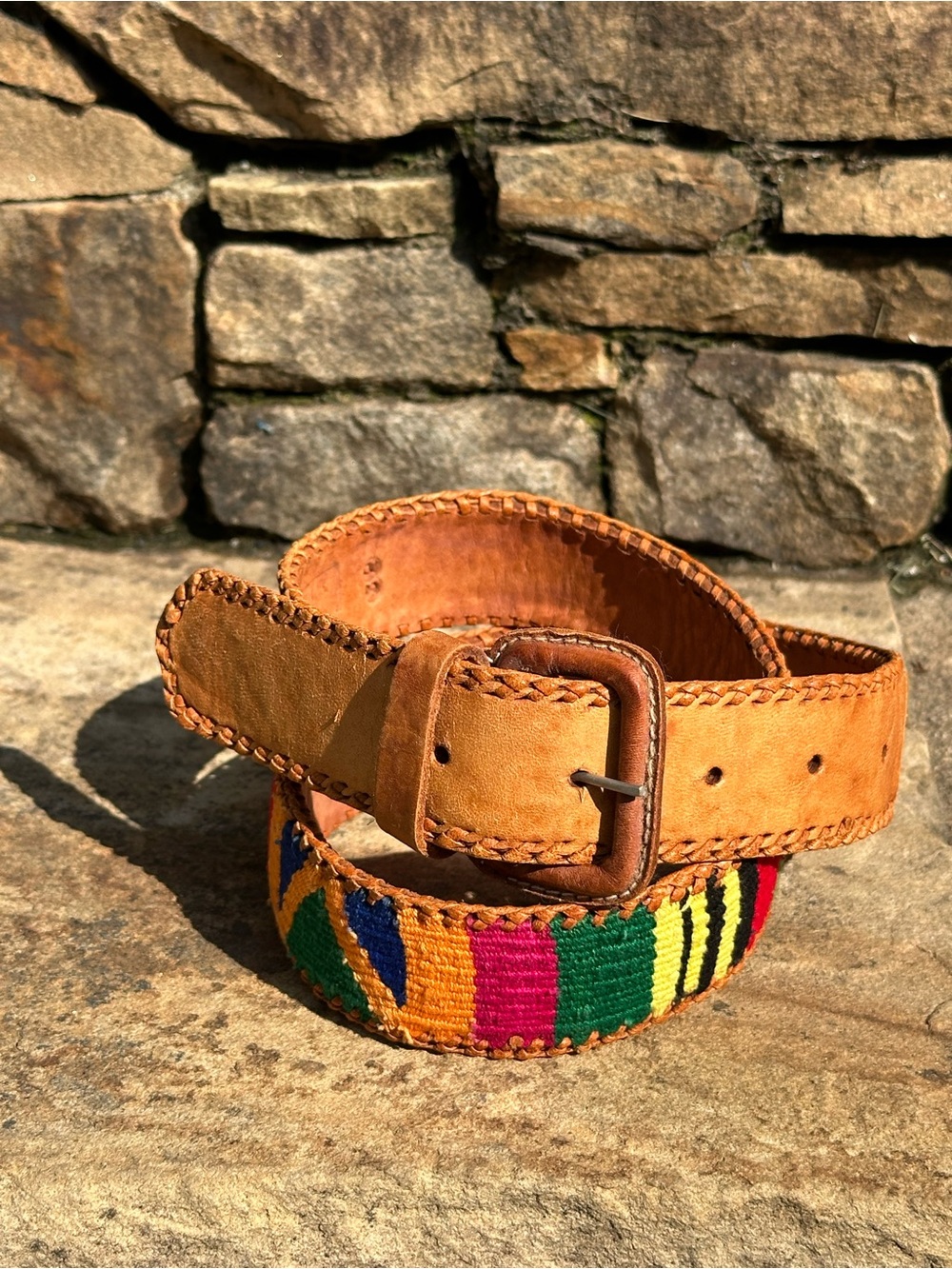 Guatemalan MultiColor Colorful Woven Leather Unisex Southwestern Belt Size 32